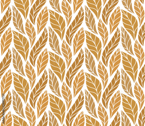 Vector Golden Leaves Seamless Pattern. Abstract Grid Background. Geometric texture.