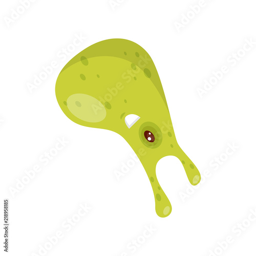 Green funny microbe, humanized bacteria cartoon character vector Illustration on a white background