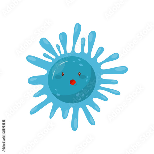 Cute blue microbe with funny face, humanized bacteria cartoon character vector Illustration on a white background