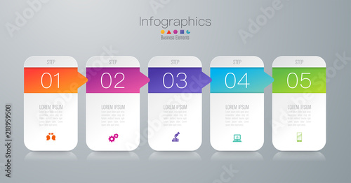 Infographics design vector and business icons with 5 options.