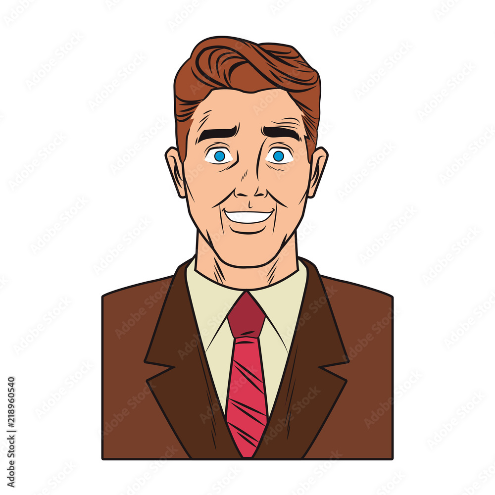 Businessman profile smiling pop art cartoon vector illustration graphic design Businessman profile smiling pop art cartoon vector illustration graphic design