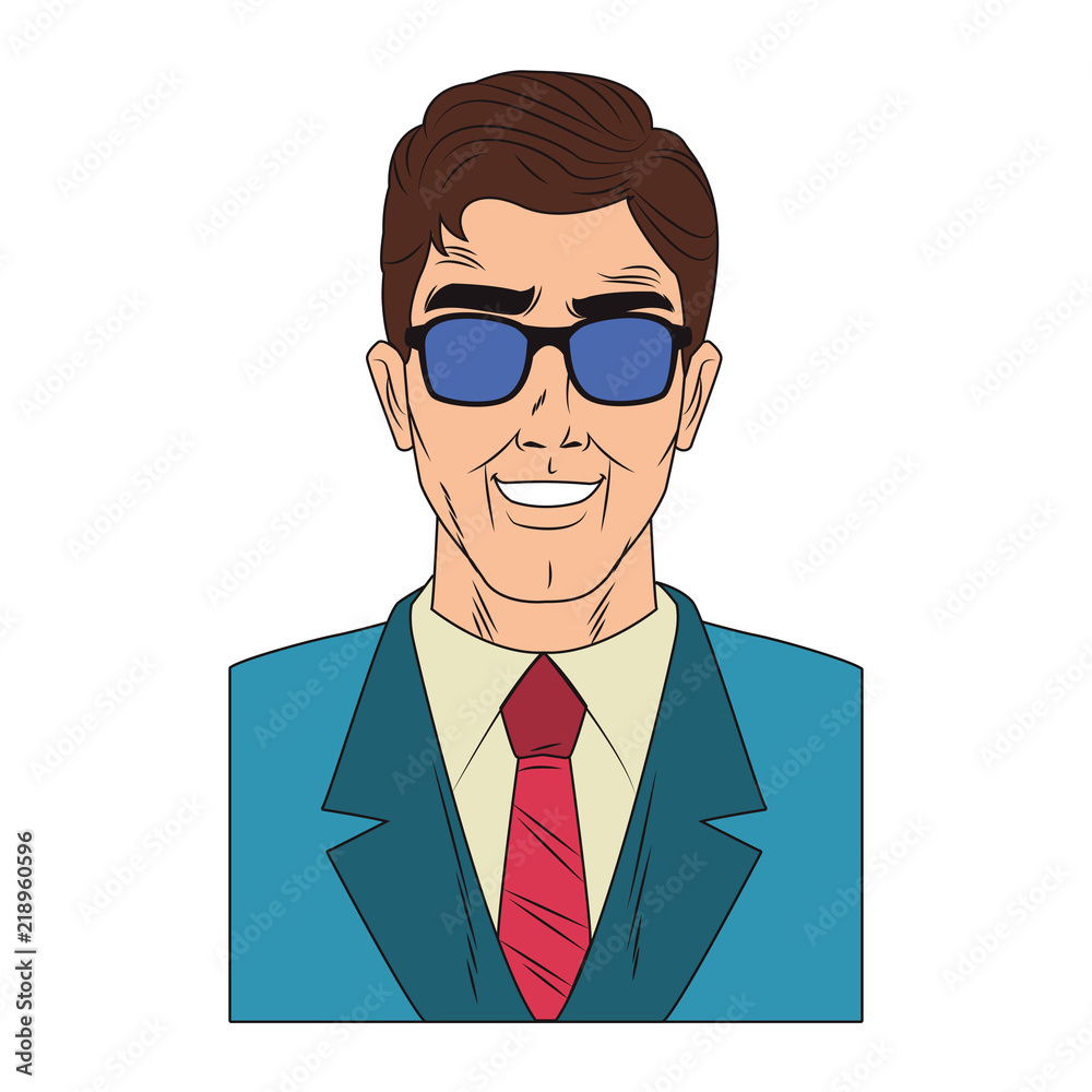 Businessman profile with sunglasses pop art cartoon vector illustration graphic design Businessman profile with sunglasses pop art cartoon vector illustration graphic design