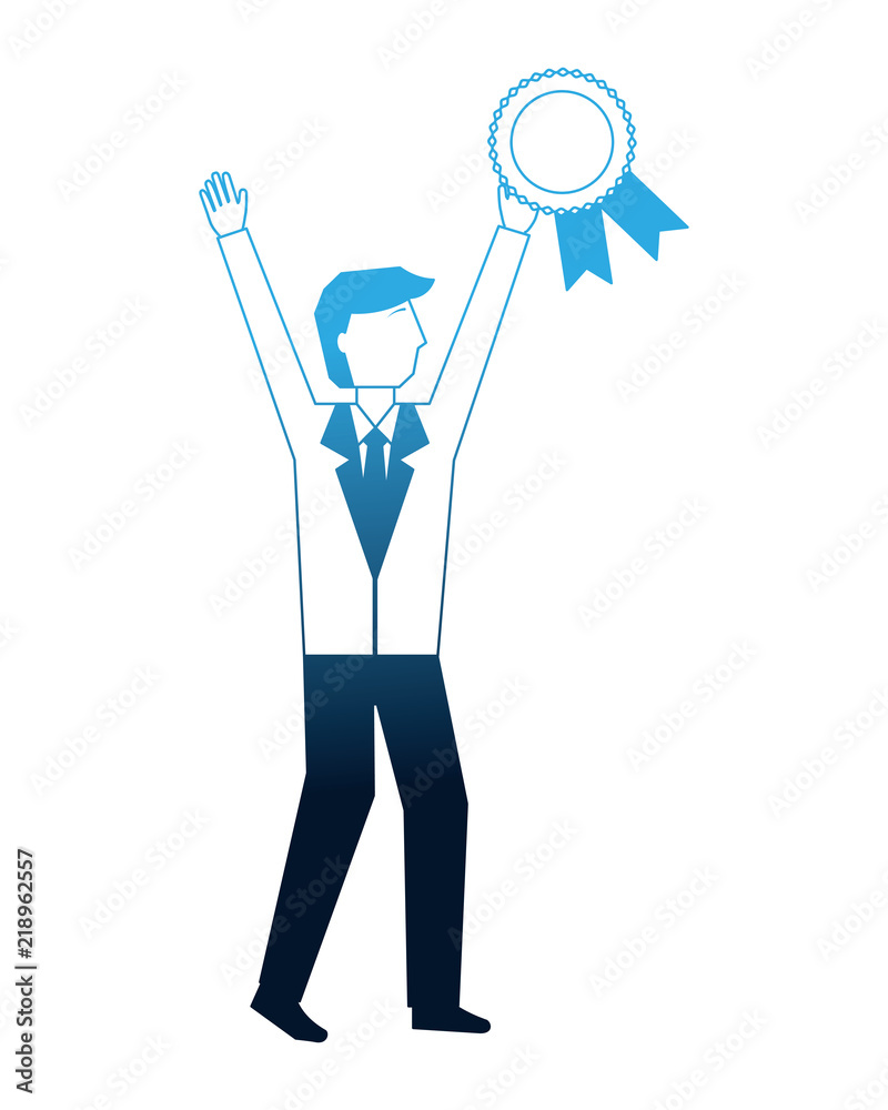 businessman holding medal award rosette success