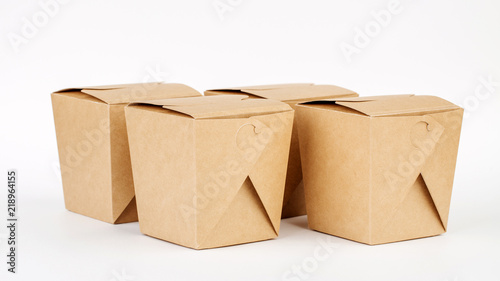 Four WOK paper boxes. Asian fast food concept.
