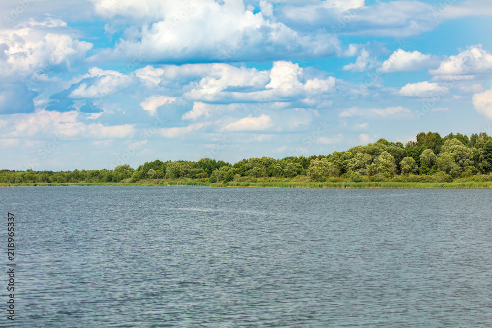 Forest by the lake and sky with clouds Forest by the lake and sky with clouds