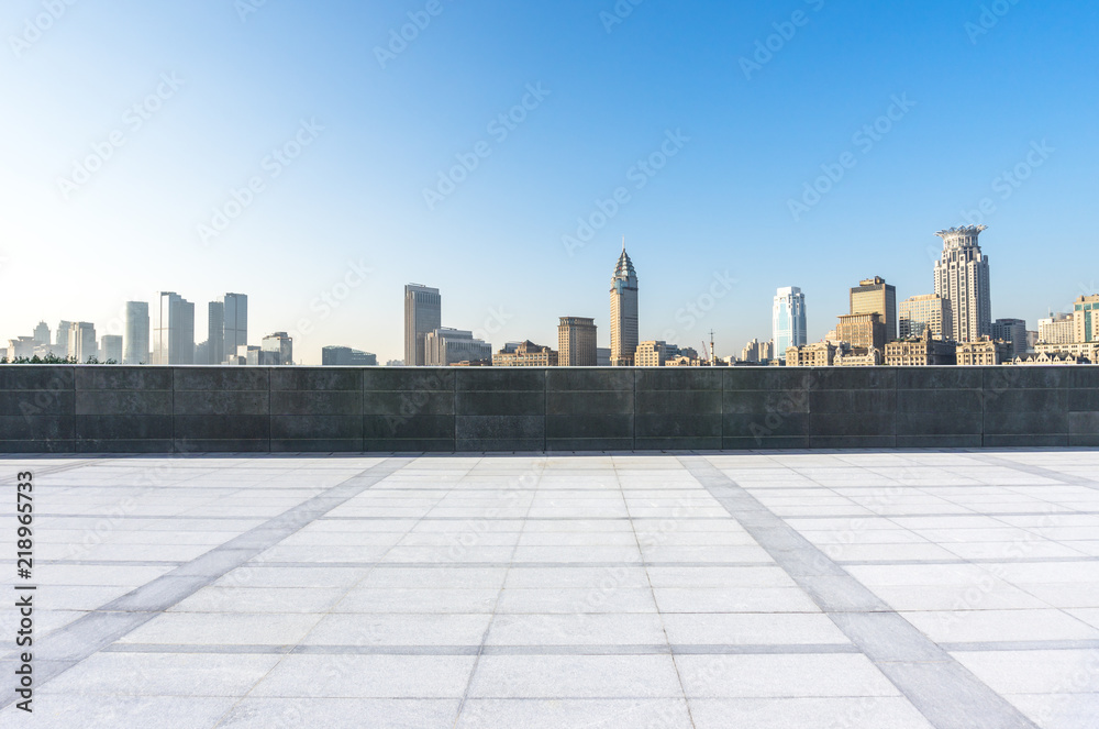 city skyline with empty square