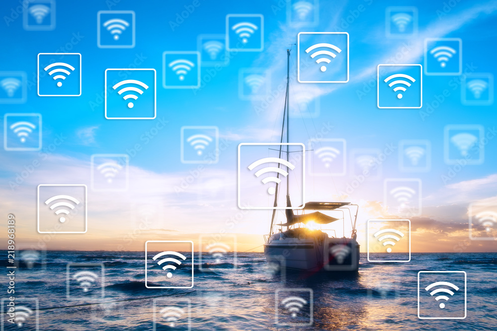 WiFi icon pattern on boat background. WiFi icon pattern on boat background.