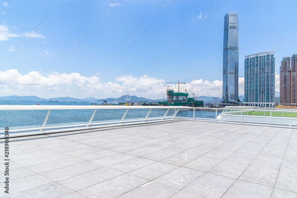 city skyline with empty square