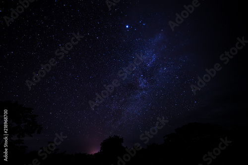 Night sky stars with milky way on mountain background