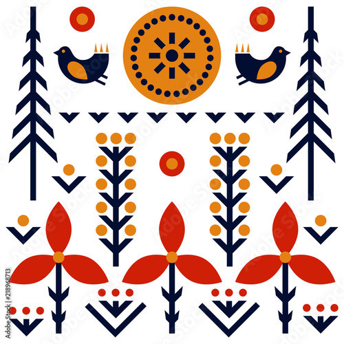 Folk art pattern in Scandinavian, Nordic style
