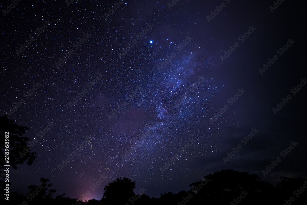 Night sky stars with milky way on mountain background