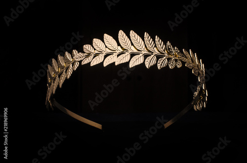 Fototapeta golden laurel wreath, headband isolated on black