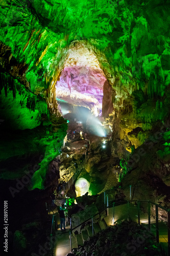 big grotto in cave with green illumination  © Aleksei Lazukov