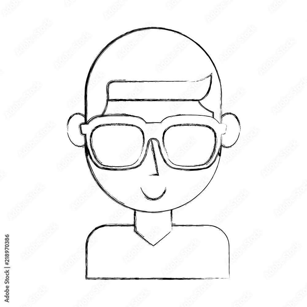 young man character with sunglasses