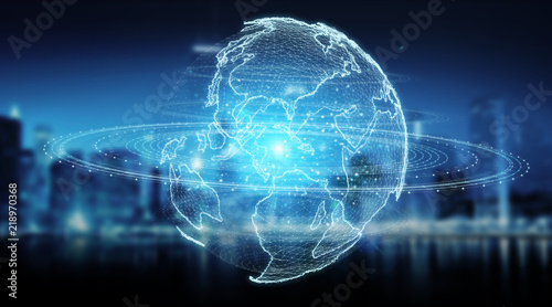 Globe network hologram with America Usa map 3D rendering