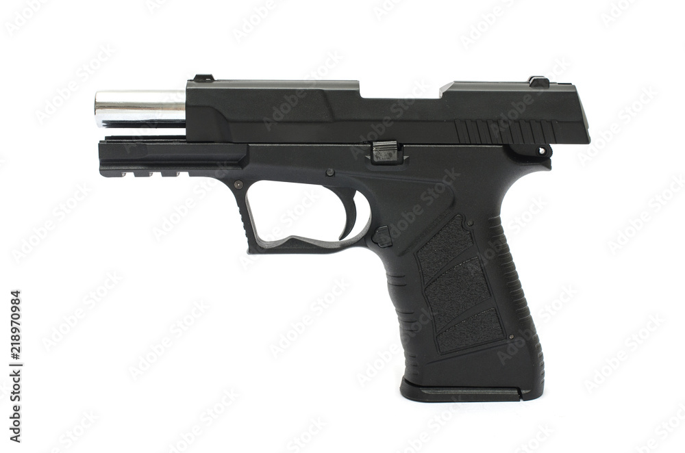 pistol with open slide isolated on white pistol with open slide isolated on white