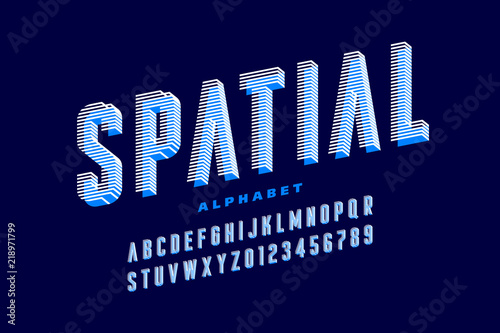 Stylised 3d font, alphabet letters and numbers