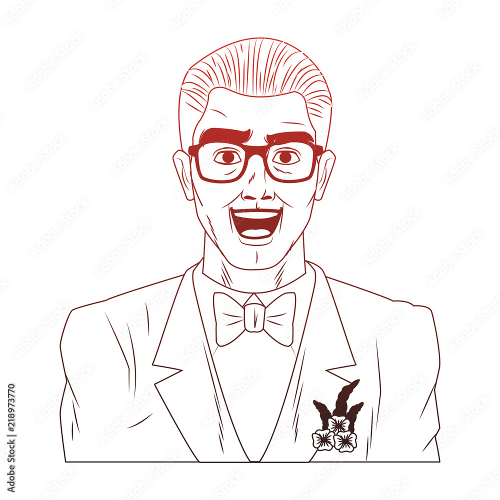 Groom with glasses profile pop art cartoon vector illustration graphic design icon