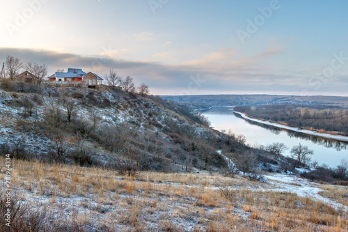 River Seversky Donets, Russia. Winter cold morning scene