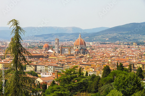 Landscape view of the historic buildings of Florence, Italy on a sunny day.