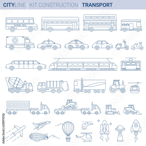 Line Vector Illustration Set. City vehicles