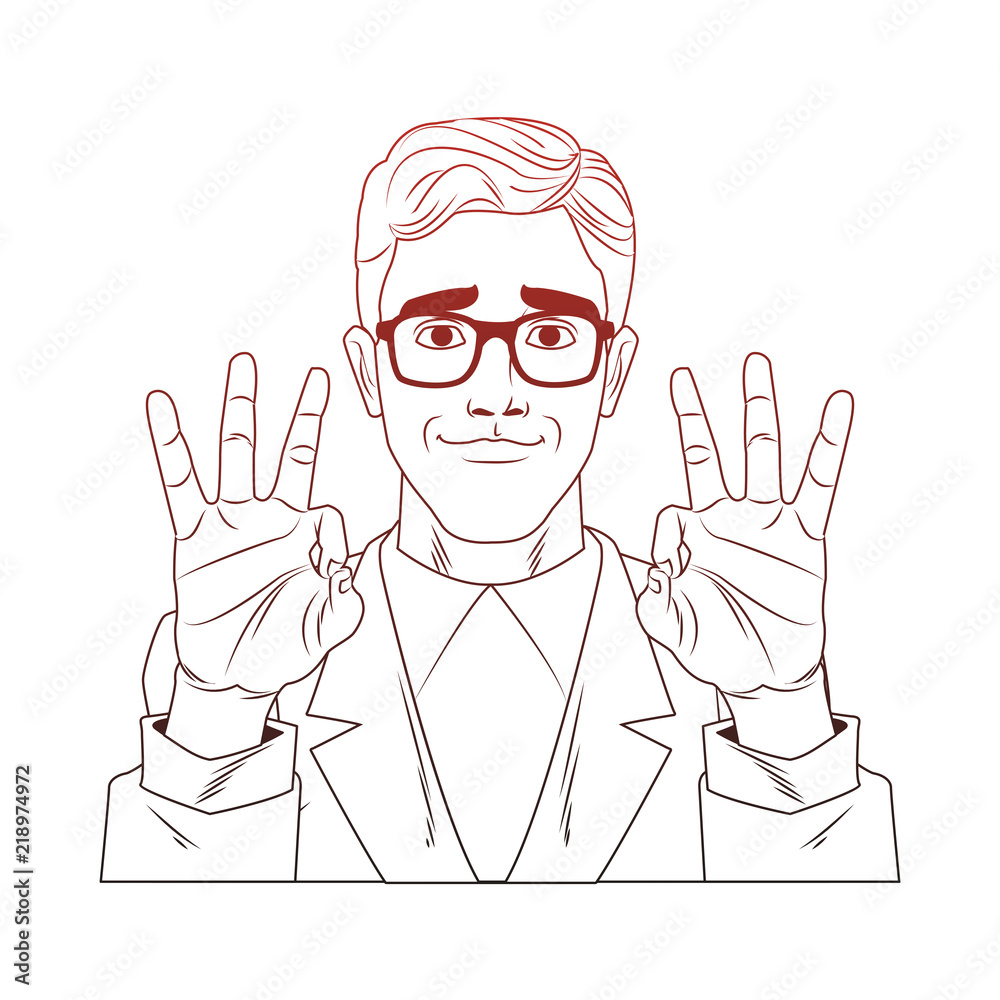 Businessman profile with glasses and ok hand sign pop art cartoon vector illustration graphic design icon Businessman profile with glasses and ok hand sign pop art cartoon vector illustration graphic design icon