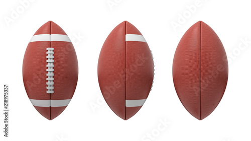 3d rendering set of oval American football ball isolated on a white background. photo