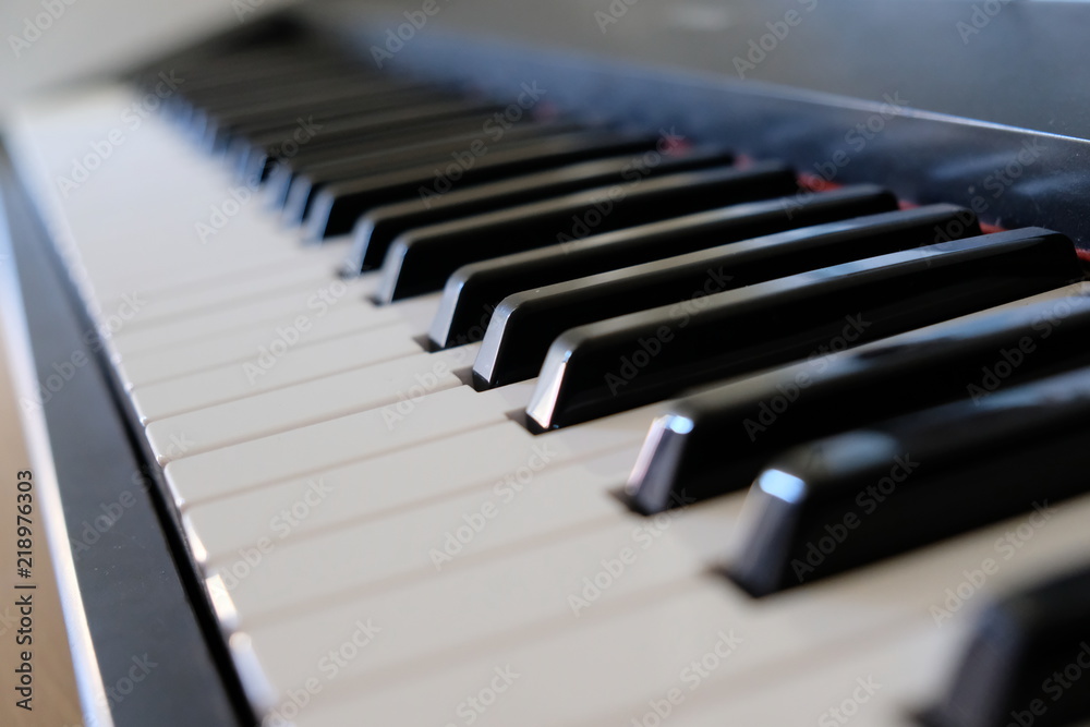 Piano Keyboard keys close up view at an angle