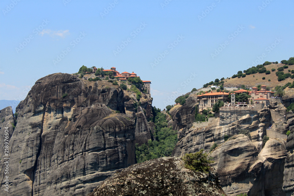 Meteors - Orthodox Greek monasteries on the rocks. Natural mountain landscape.