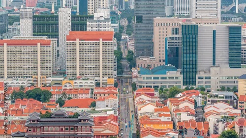 Aerial view of Chinatown and Downotwn of Singapore in the evening timelapse photo