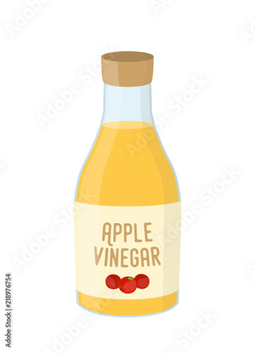 6045736 Vector cartoon bottle of apple vinegar, yellow condiment