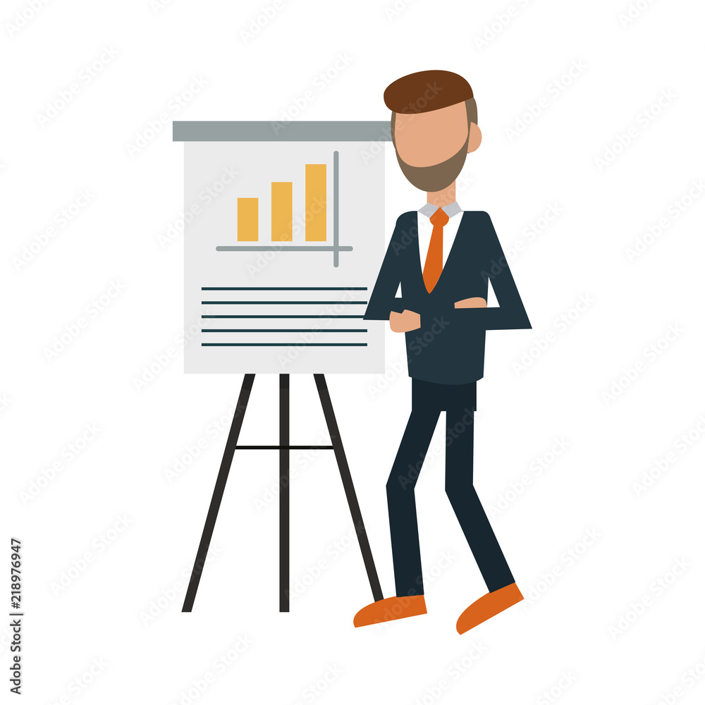 Businessman showing statistics on whiteboard vector illustration graphic design