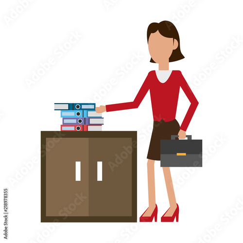 Businesswoman with briefcase at office vector illustration graphic design
