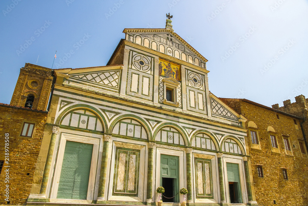 View on the historic church called St Minias on the Mountain in Florence, Italy on a sunny day.