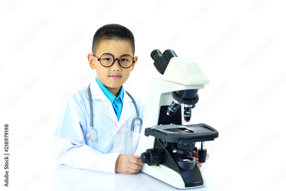Young Asian doctor working with microscope, white background
Young Asian doctor working with microscope, white background