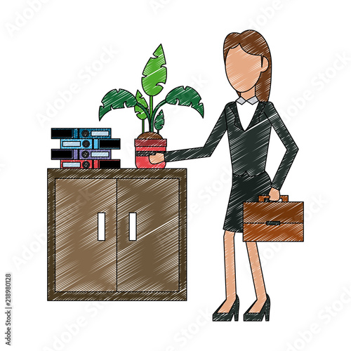 Businesswoman with briefcase at office vector illustration graphic design