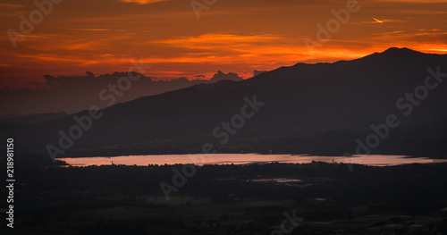 Bild auf Leinwand annone lecco lake in italy brianza alps mountain at sunset view summer freedom