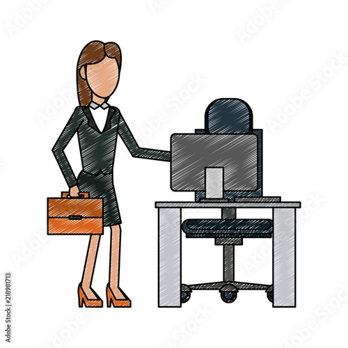 Businesswoman with briefcase at office vector illustration graphic design