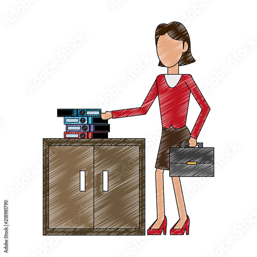Businesswoman with briefcase at office vector illustration graphic design