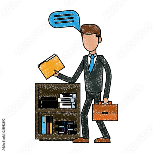 Businessman with folder and briefcase at office vector illustration graphic design