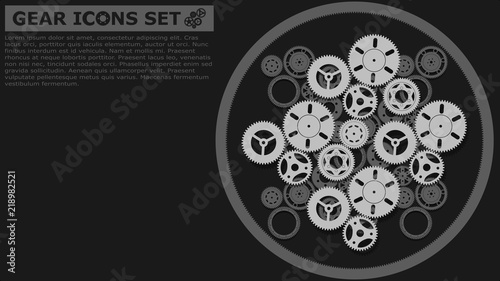 Simple flat style icons vector illustration. Gears background.