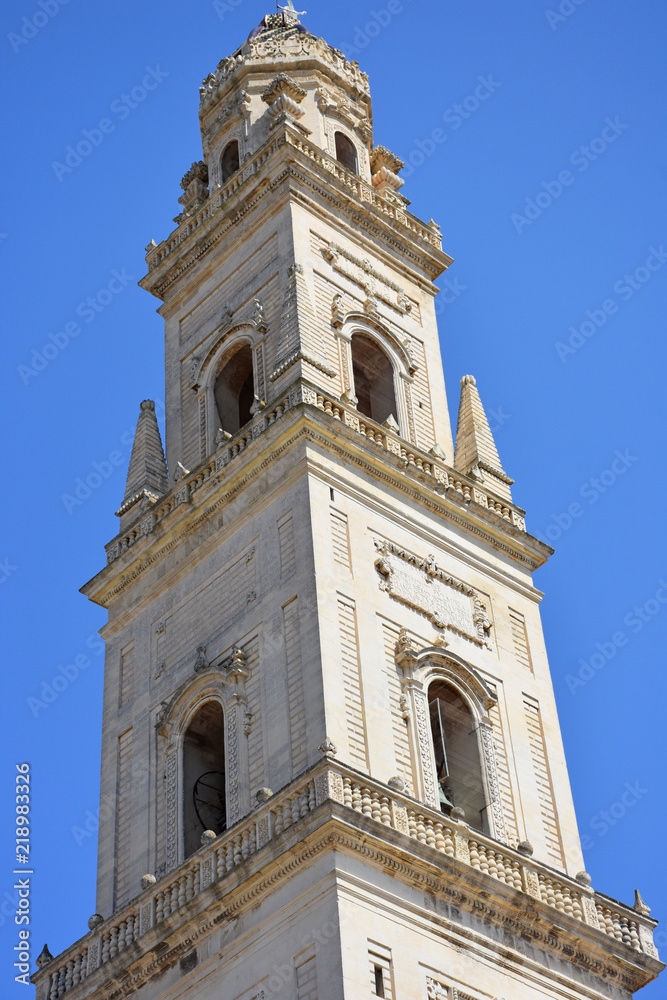 Italy, Lecce, Duomo square,  in Baroque style, bell tower, view and architectural details.