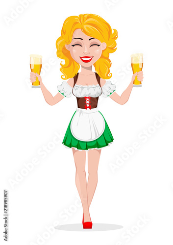 Oktoberfest, beer festival. Sexy redhead girl