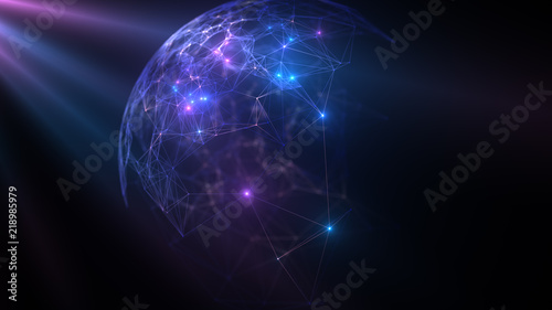 Abstract spherical network background. Geometric abstract background with connected line and dots. Structure molecule and communication. 