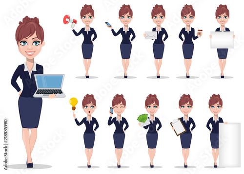 Businesswoman cartoon character, set