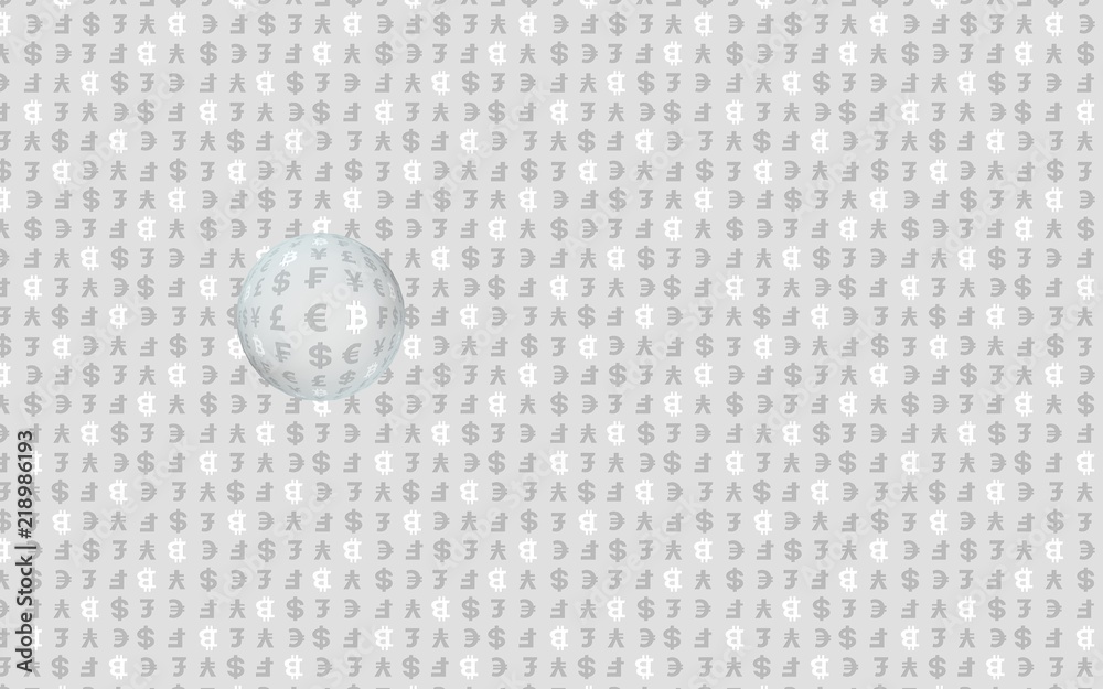 Bitcoin and currency on a gray background. Digital Cryptocurrency symbol. Wave effect, currency market fluctuations. Business concept. 3D illustration Bitcoin and currency on a gray background. Digital Cryptocurrency symbol. Wave effect, currency market fluctuations. Business concept. 3D illustration