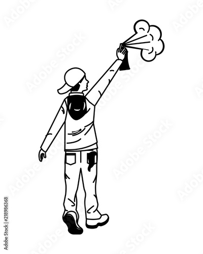young man graffiti style with spray bottle