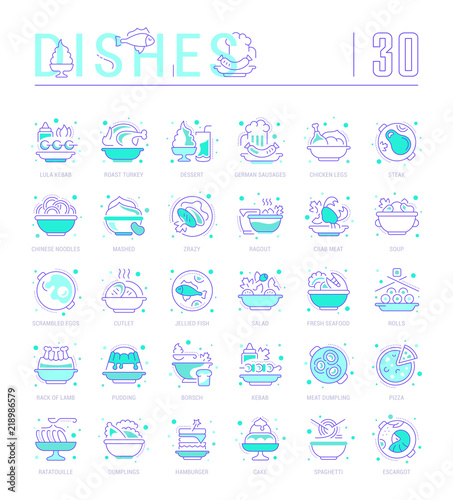 Set Line Icons of Dishes of Different Countries.