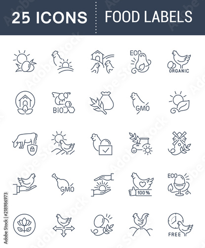 Set Vector Line Icons of Food Labels.