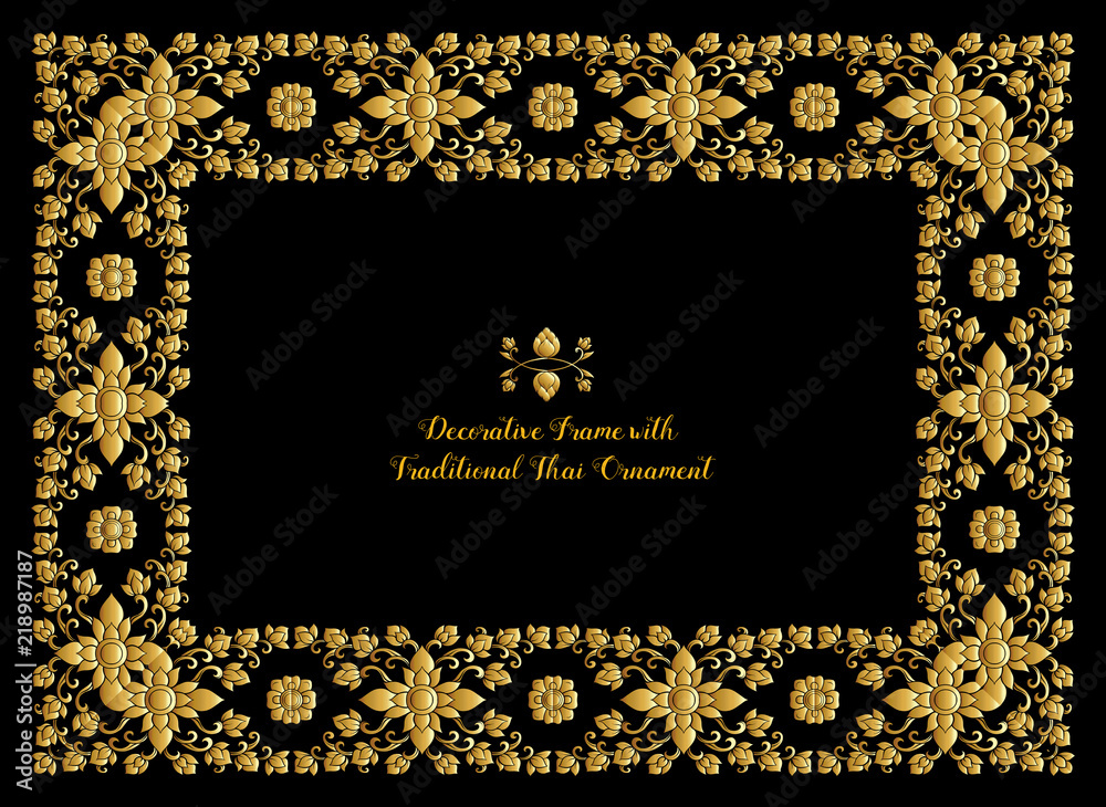 Frame with gold decorative elements of traditional Thai ornament